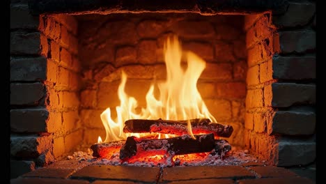 cozy fireplace with burning wood