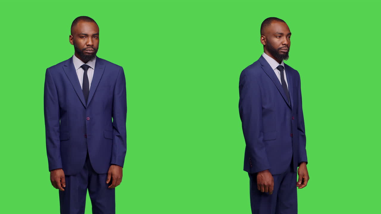 Homem de terno em tela verde