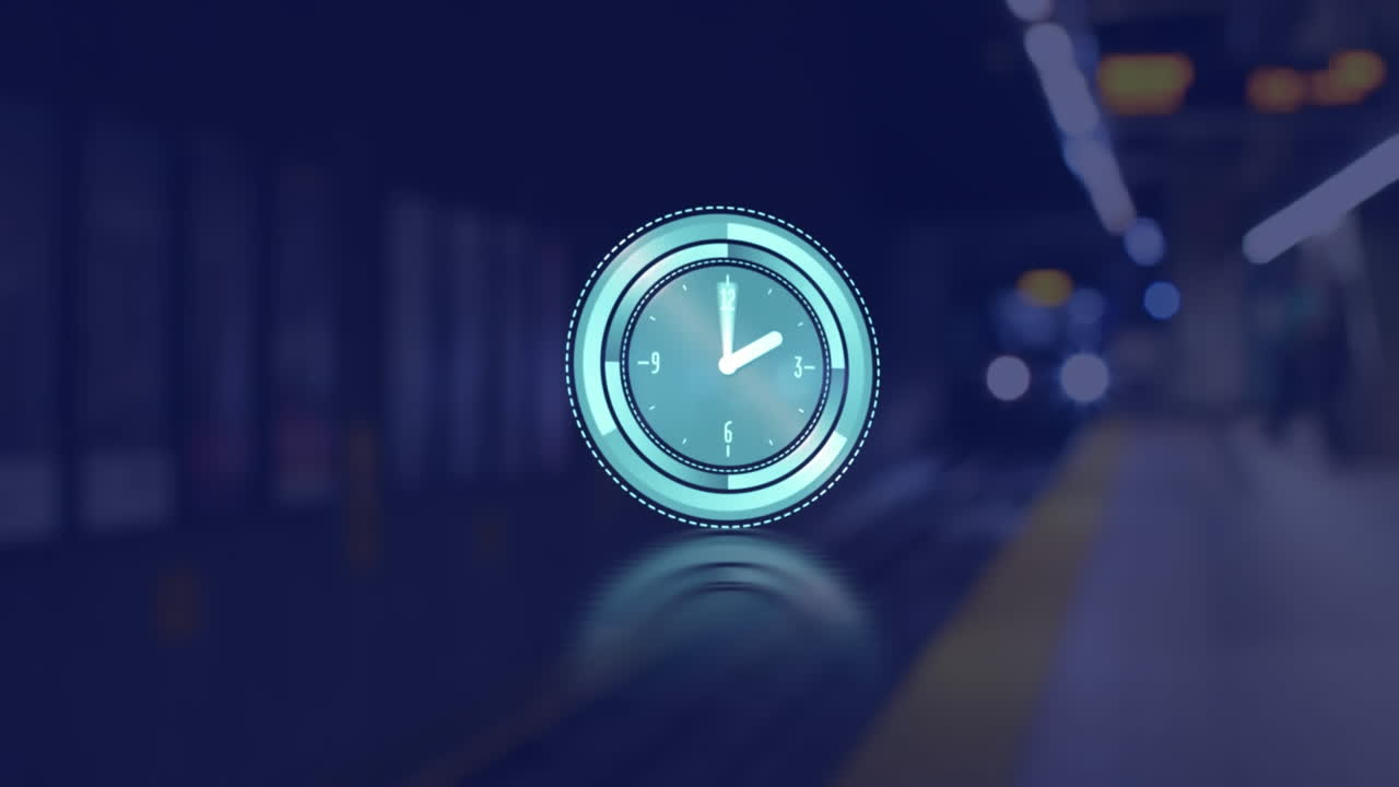 Animation of clock moving fast over train