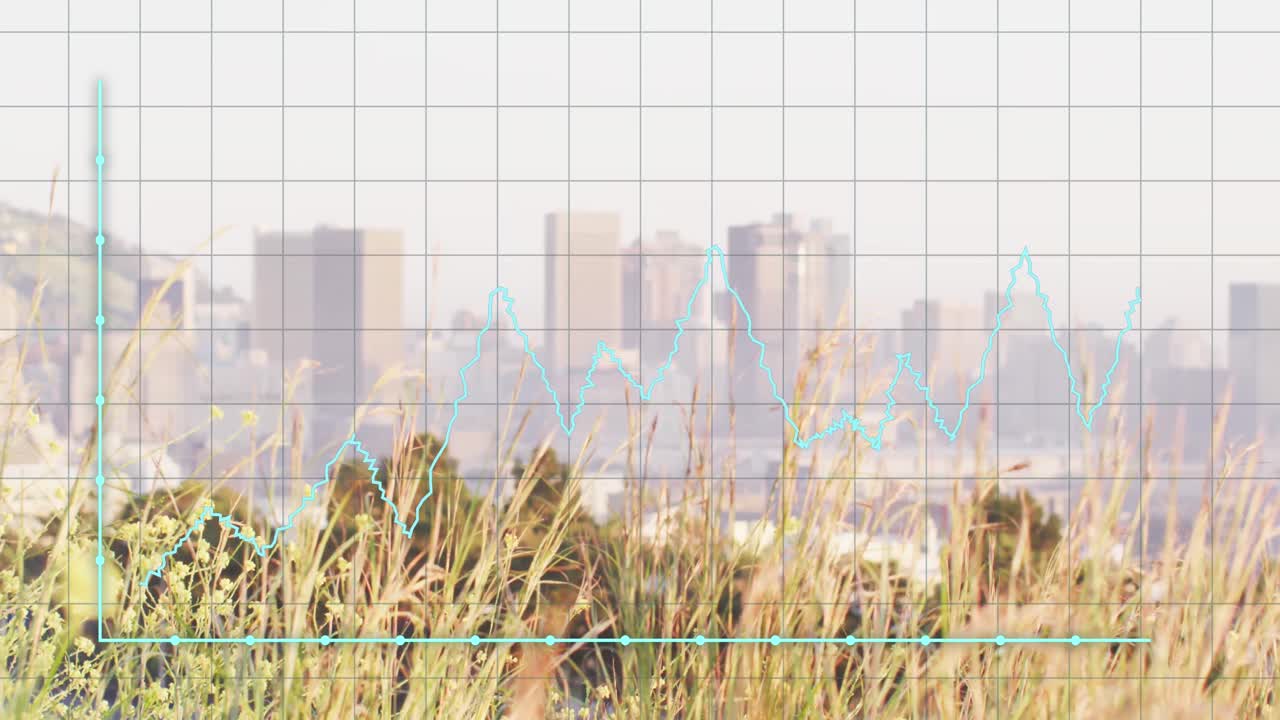 도시 풍경 위의 금융 데이터 처리 애니메이션