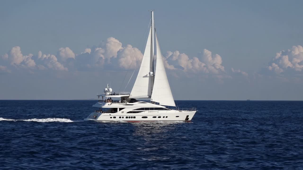Un video aereo riprende uno yacht di lusso che naviga sull'oceano