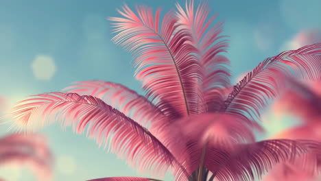dreamy pink palm fronds against a blue sky