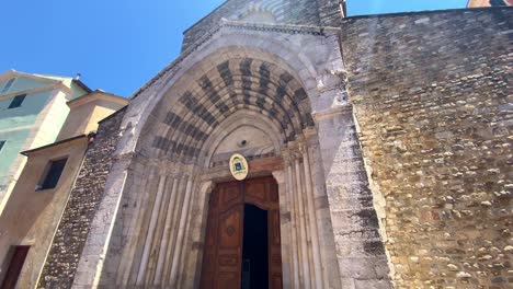 historical facade exterior of roman catholic diocese of ventimiglia-san remo in sanremo, italy