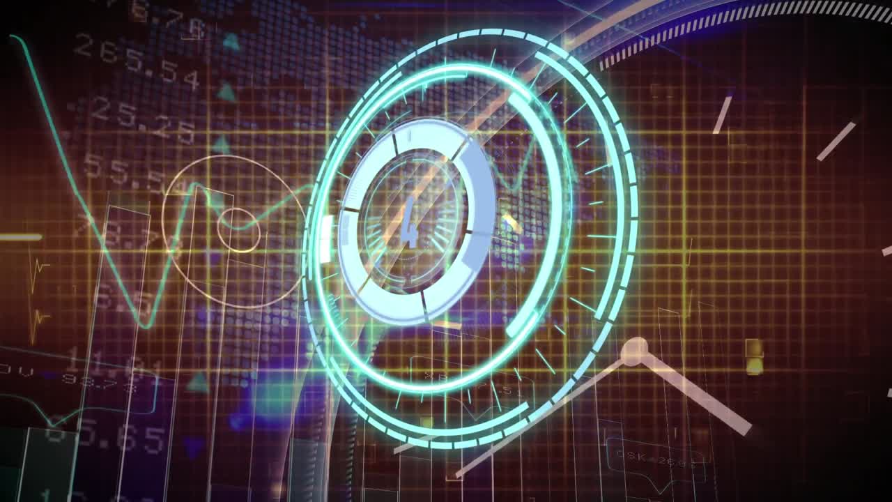 animación del reloj sobre el monitor de frecuencia cardíaca y el mapa del mundo