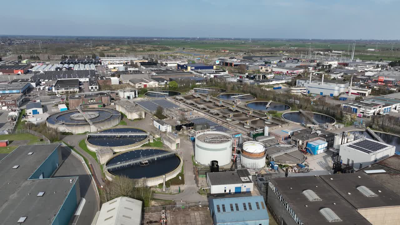Waste water treatment plant in urban industrial zone.