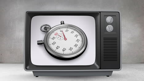 old tv with animation of stopwatch on screen