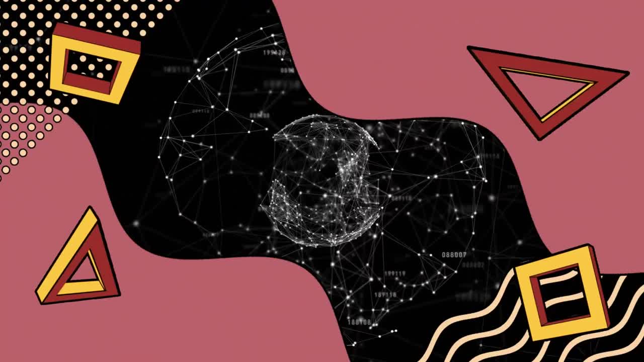 Animation of abstract retro shapes with networks of connections