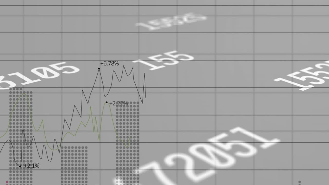 animación de múltiples números cambiantes y procesamiento de datos estadísticos contra un fondo blanco.