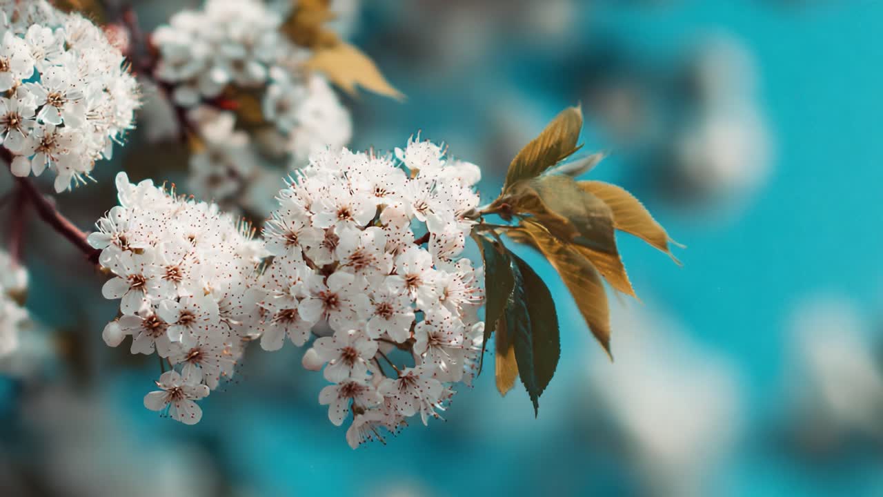 A Breathtaking Display of Blossoming Flowers Against a Vibrant Blue Background, Capturing the Essence of Spring and Nature's Beauty in Full Bloom