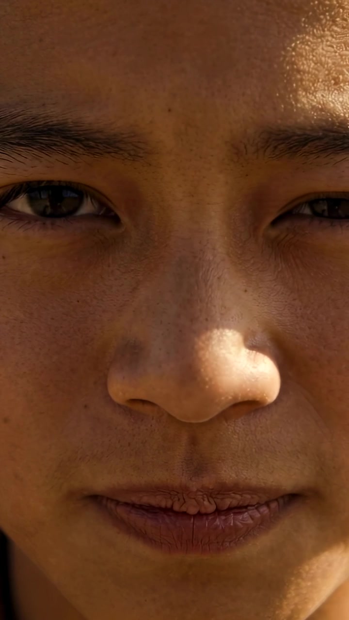 Vertical video: Squinting teen male closing eyes and relaxing mouth outdoors, from bright sunlight