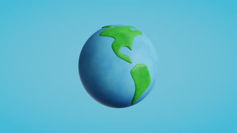 3d tierra de dibujos animados girando en fondo azul.4k animación de bucle sin costuras.3d ilustración de renderización.