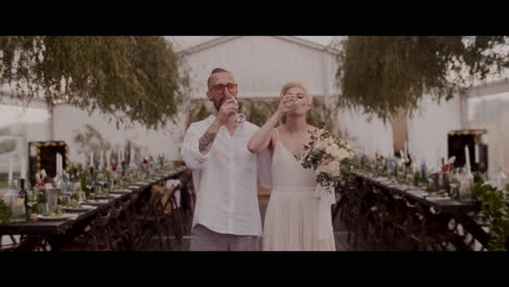 couple toasting at wedding reception