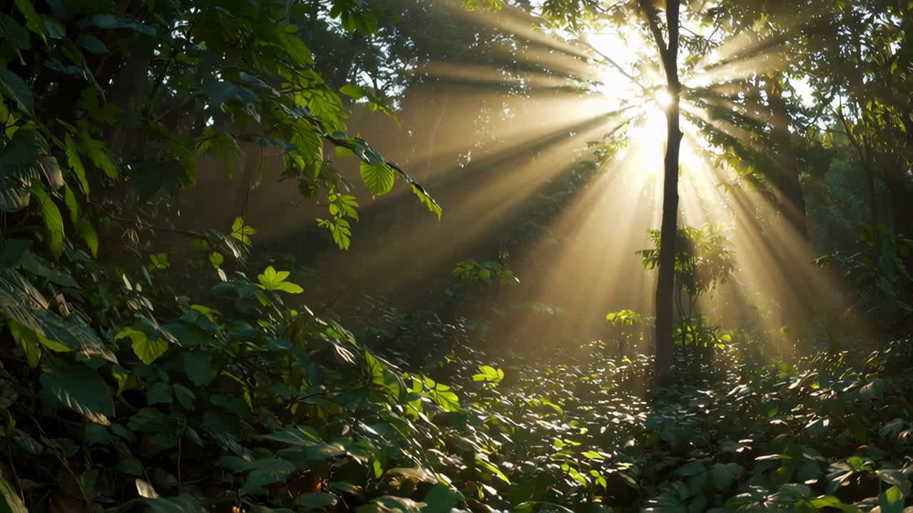 Sunlight Piercing Through the Forest Canopy