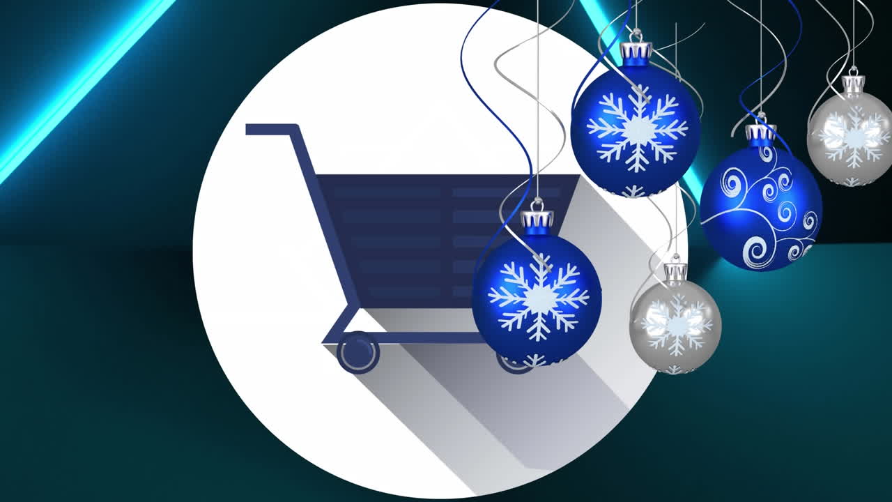 animación de senderos de luz sobre las bolas de navidad