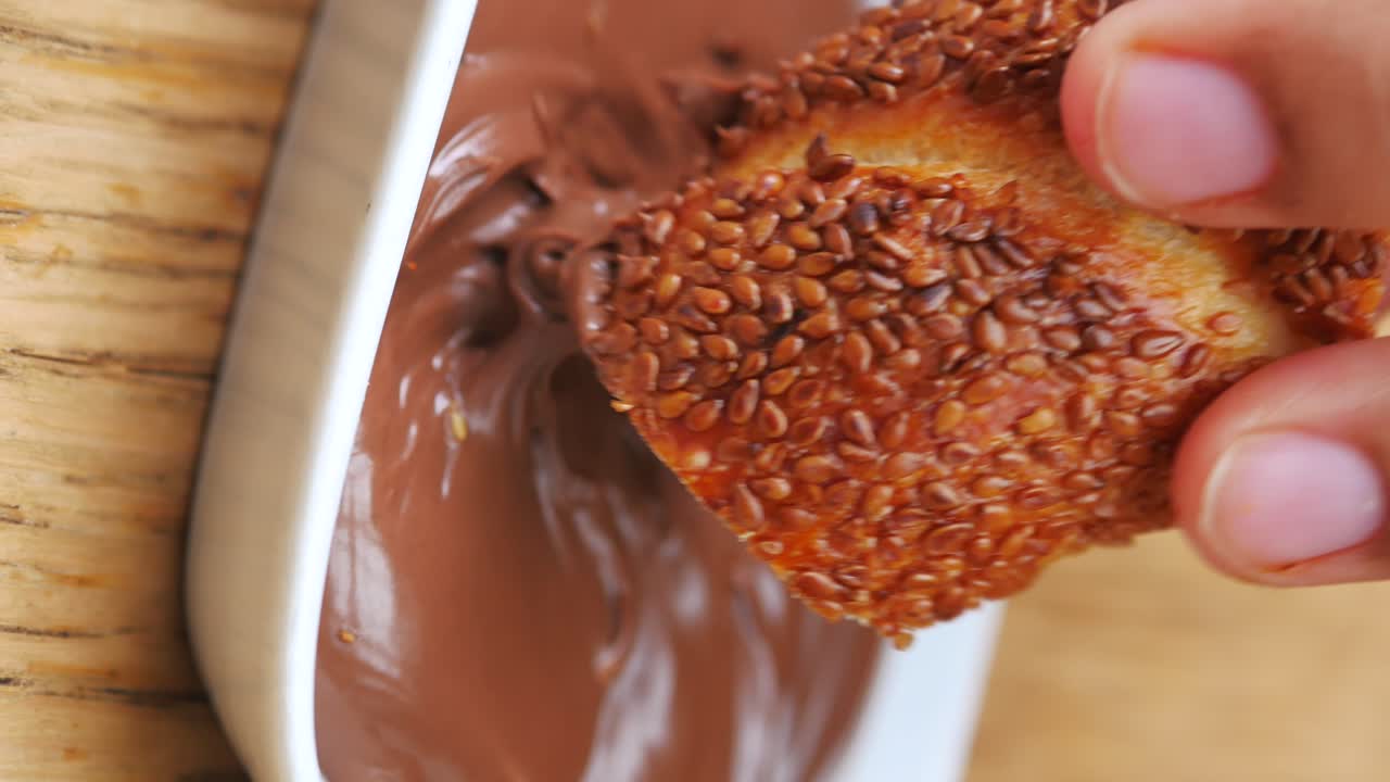 Turkish Bagel Dipped in Chocolate Spread