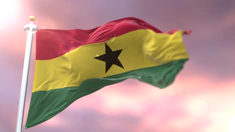 flag of ghana waving at wind at sunset in slow, loop