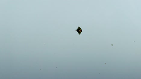 colorful kite soaring high in blue sky during makar sankranti festival.
