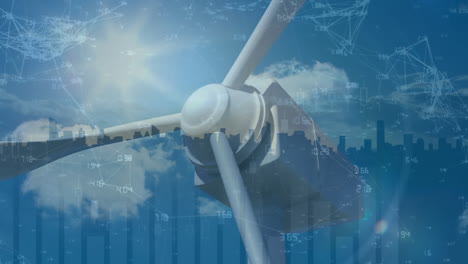 animation of financial data processing over wind turbine