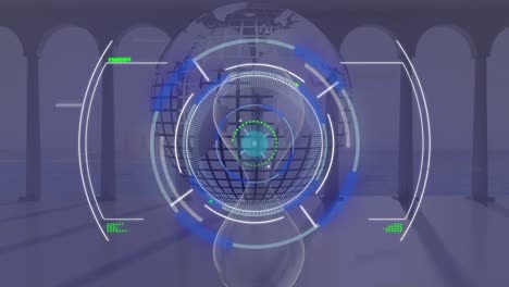 animación del escaneo del alcance sobre el reloj de arena y el globo