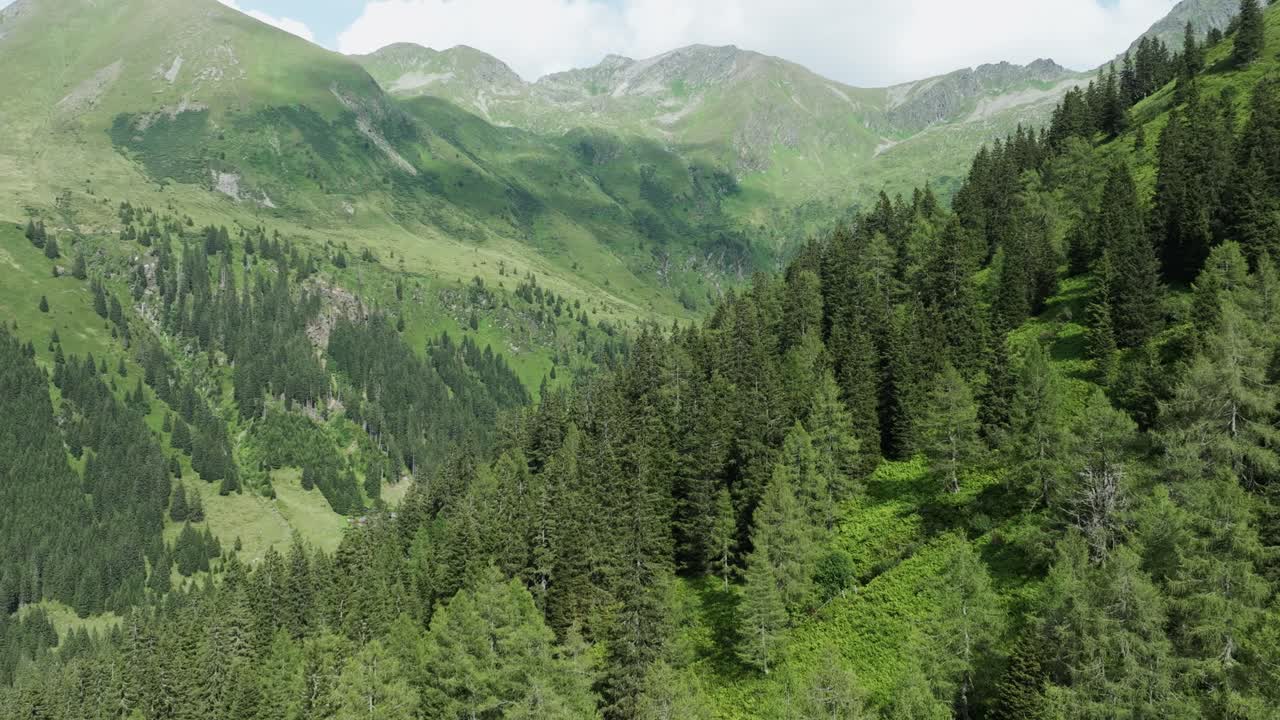 imágenes aéreas de drones que capturan la topografía y la vegetación del valle de sölktäler en austria