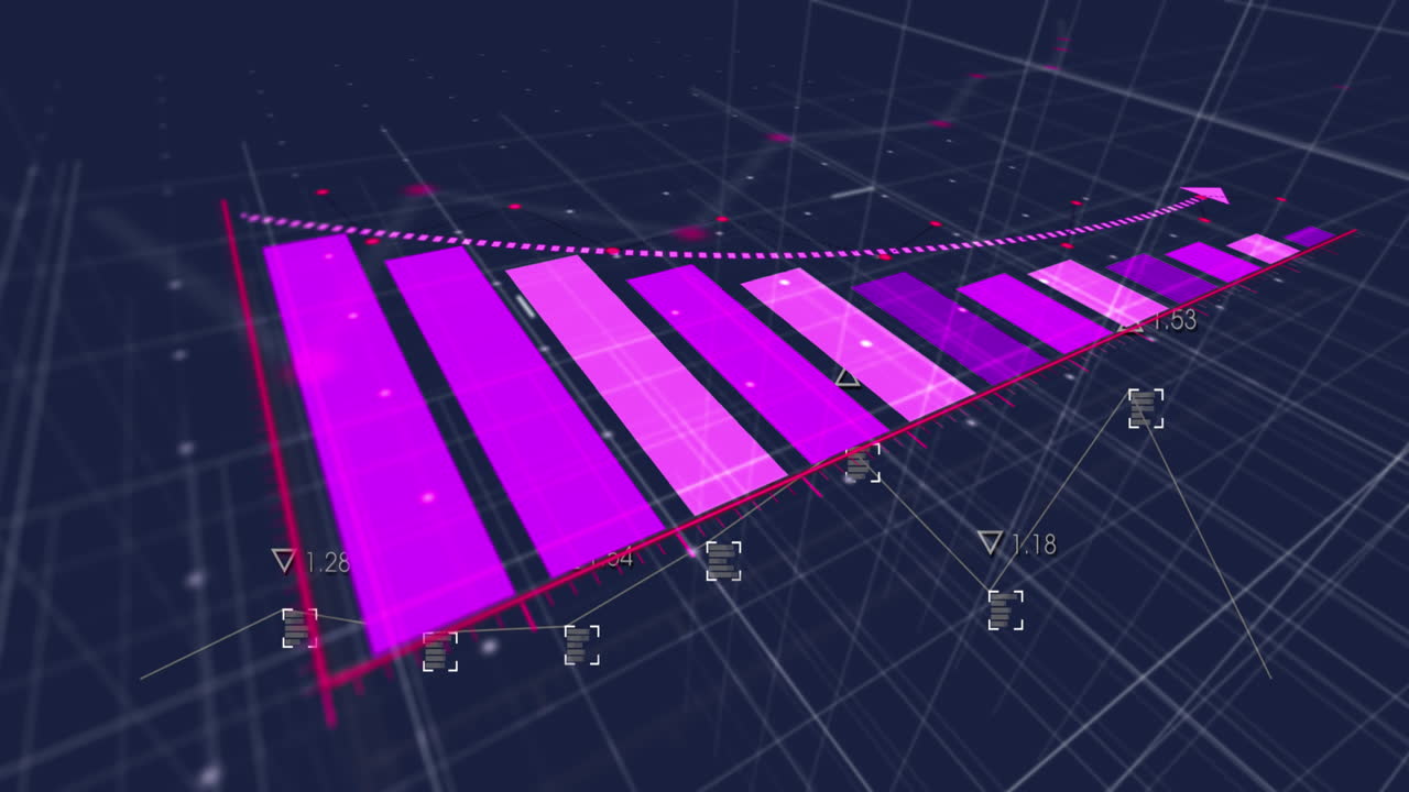 animación del procesamiento de datos financieros sobre estadísticas en fondo negro