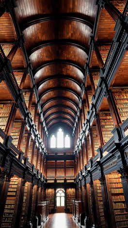 grand library interior with high ceilings and bookshelves