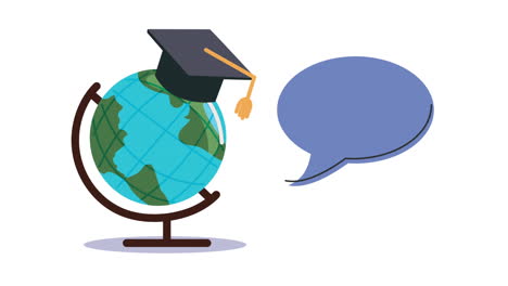 back to school animation with earth map and graduation hat