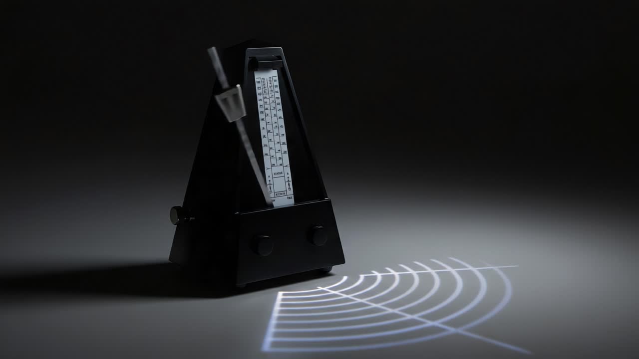 A Detailed Look at a Metronome Showcasing its Elegant Design and Functionality in a Darkened Setting, Perfect for Musicians and Enthusiasts Alike