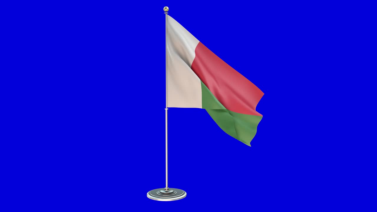Madagascar 3D Illustration Of The Waving flag On a Pole With Chroma key