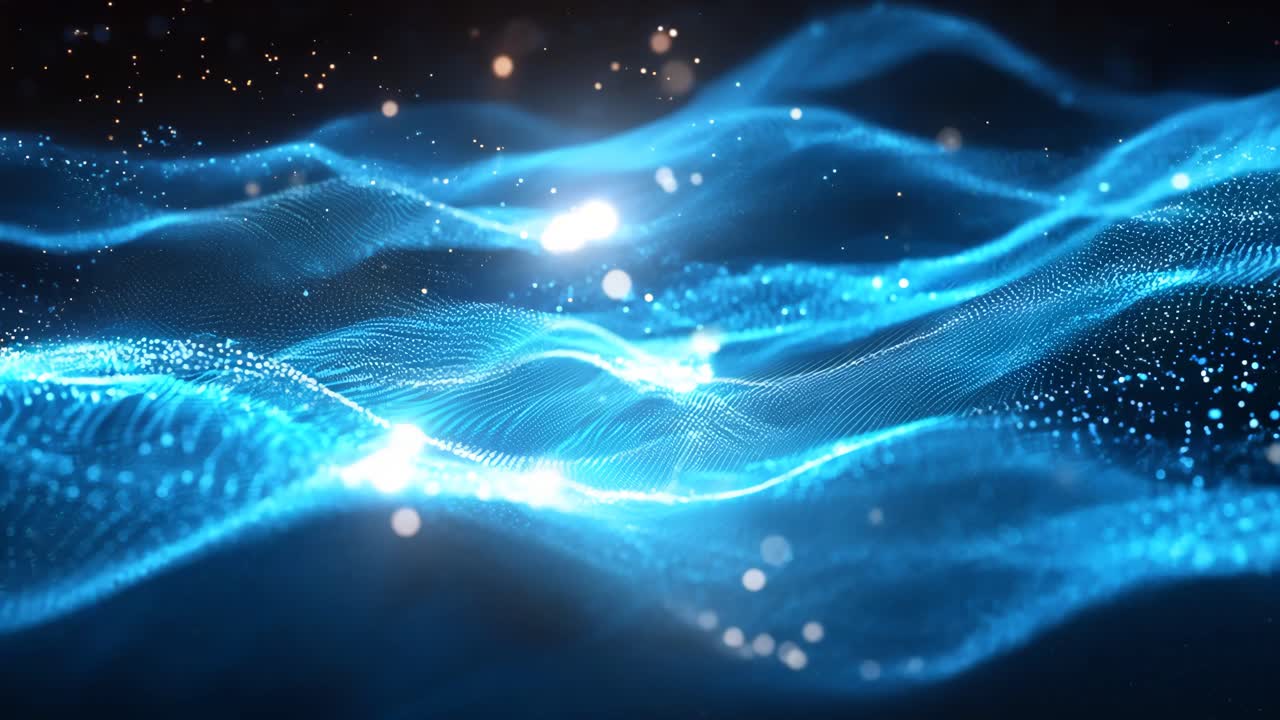 A blue wave with a lot of sparkles. The wave is very long
