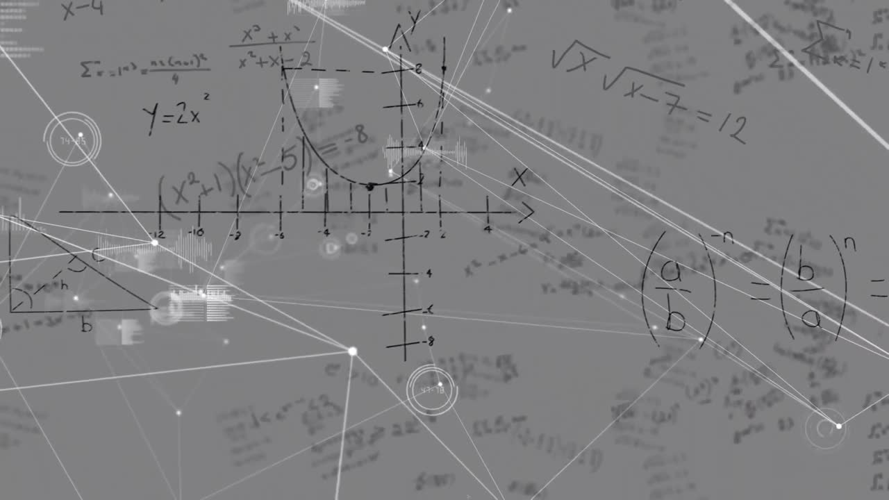 방정식과 데이터 처리로 연결된 네트워크의 애니메이션