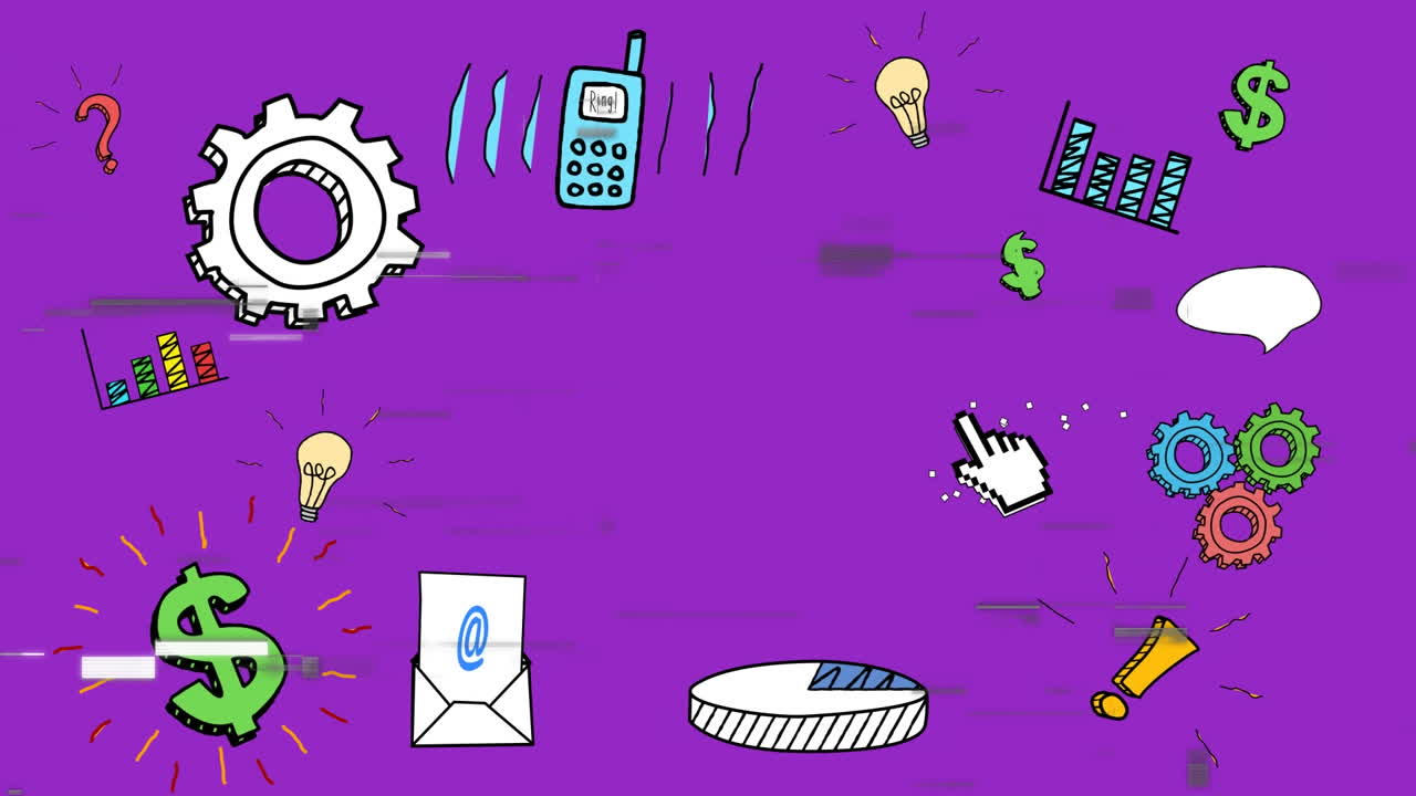 animación de iconos de redes sociales sobre la pantalla con ruido