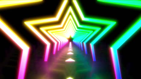 abstracto volando en el corredor de la estrella de la discoteca futurista. bucle sin costuras fondo 4k, luz ultravioleta fluorescente, espectro azul rosa verde, renderizado en 3d