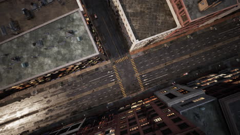 aerial view of a city street at night