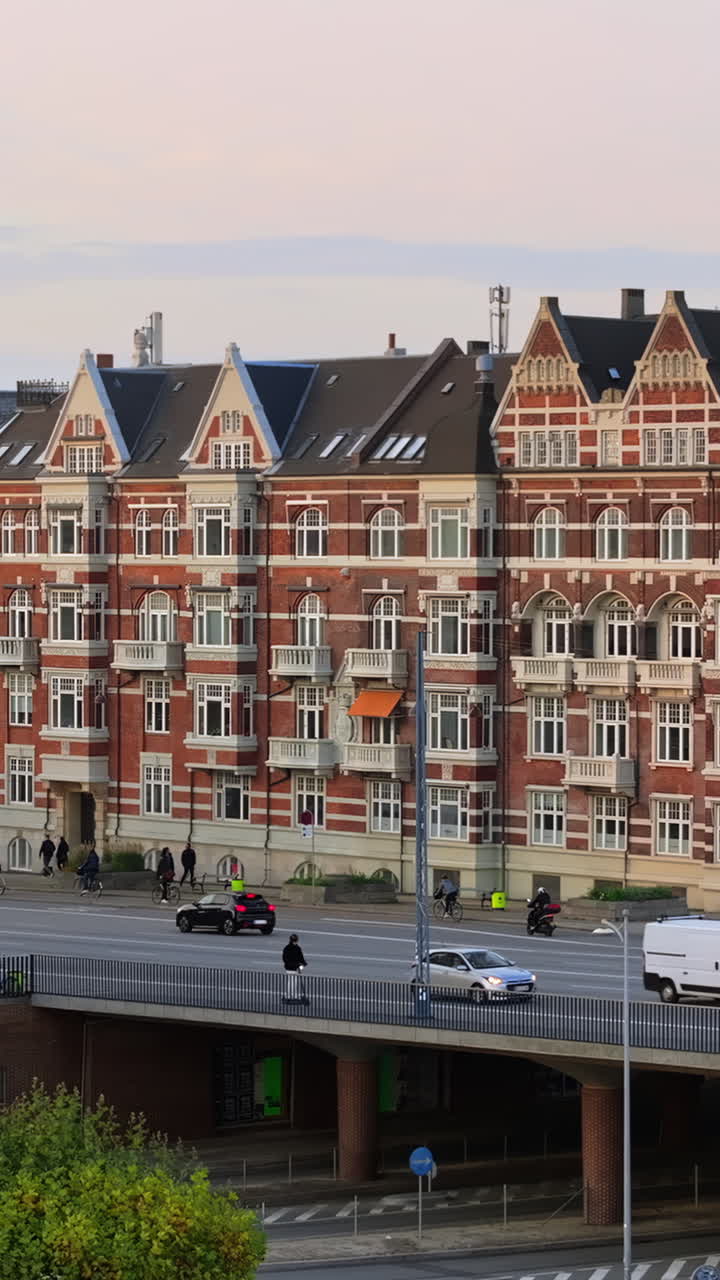 Aerial drone view of the Ny Christiansborg palace and government building in Copenhagen, Denmark. Vertical