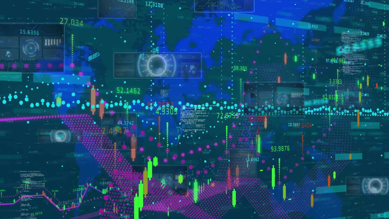세계 지도를 통해 금융 데이터 처리의 애니메이션