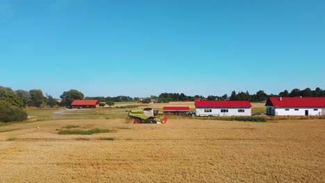 aerial view of harvester machines working in wheat field-3