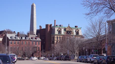 establishing shot of apartments and streets on bunker hill boston massachusetts