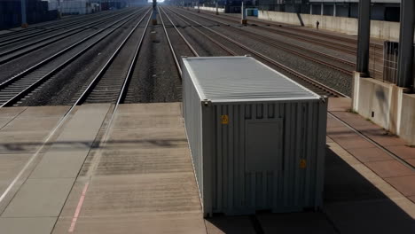 shipping container at a train station