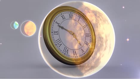 animation of solar system, planets and space over clock ticking