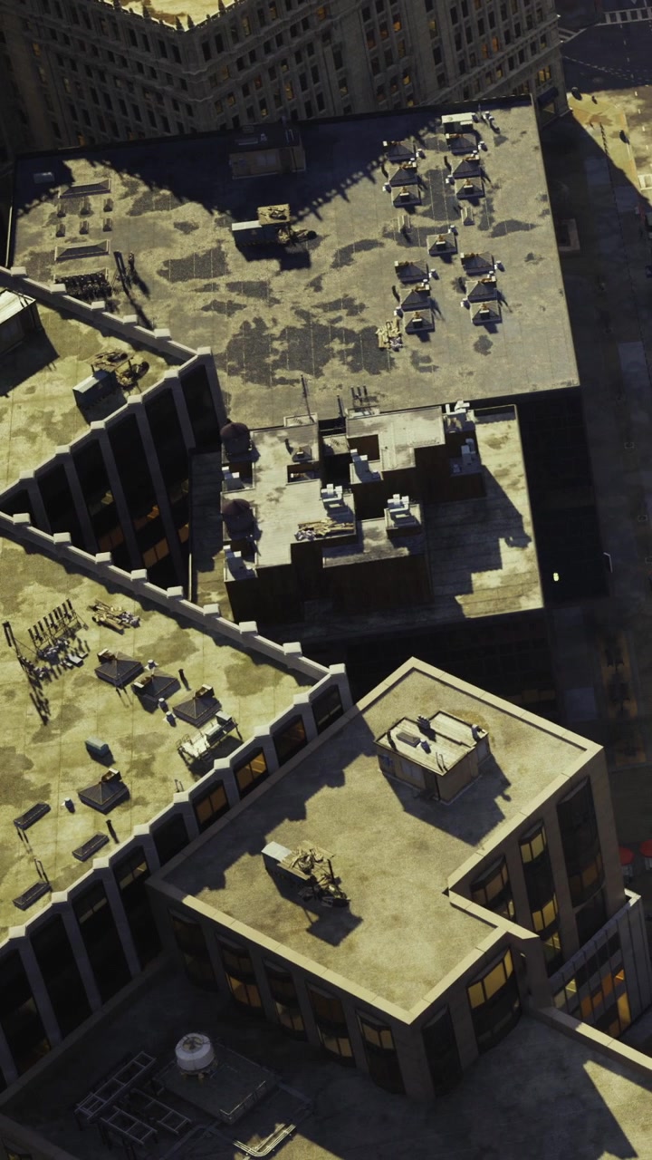 Edifici e tetti ripresi dall'alto in un'area urbana di giorno.