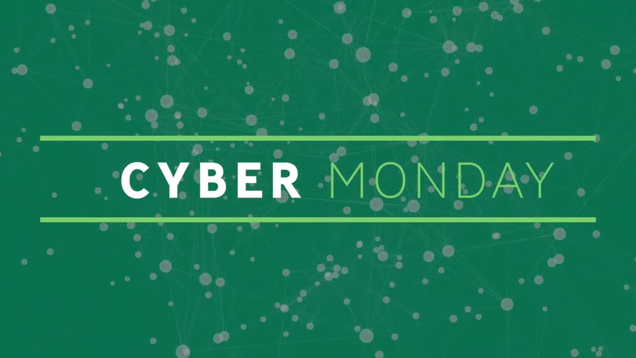 Animation of cyber monday sale text over networks of connections