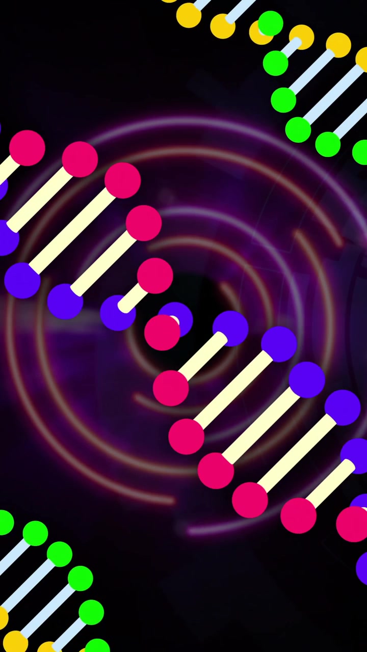 DNA strands and circular patterns, scientific data processing animation