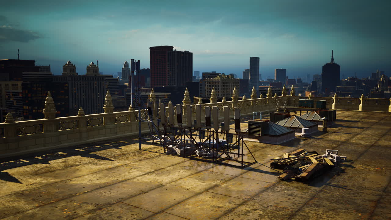 지붕에서 볼 수 있는 매혹적인 대도시를 포착합니다.