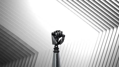 animación del brazo del robot sobre una superficie hexagonal gris en movimiento
