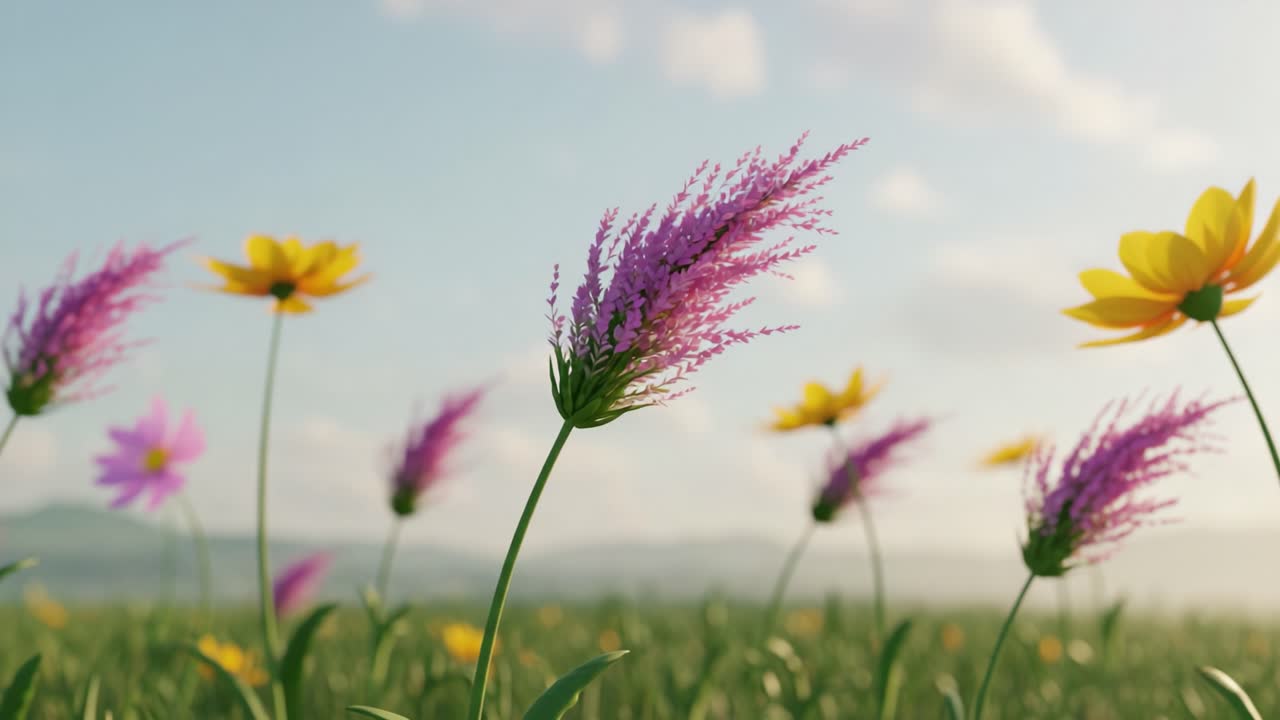 A Vibrant Field of Wildflowers: Exploring the Beauty of Colorful Blooms Under a Clear Sky with Gentle Breezes and Soft Sunlight Illuminating the Landscape