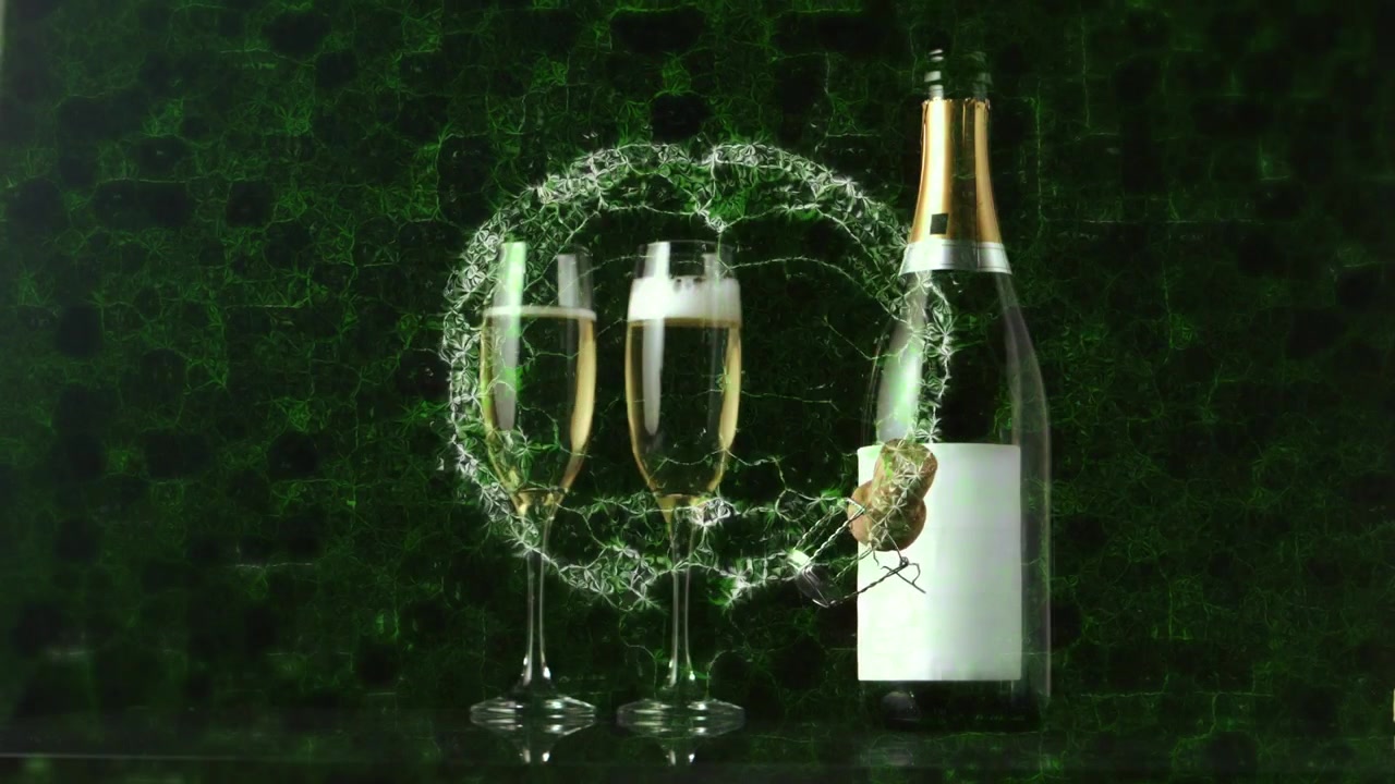 Animazione di un bicchiere di champagne su sfondo scuro
