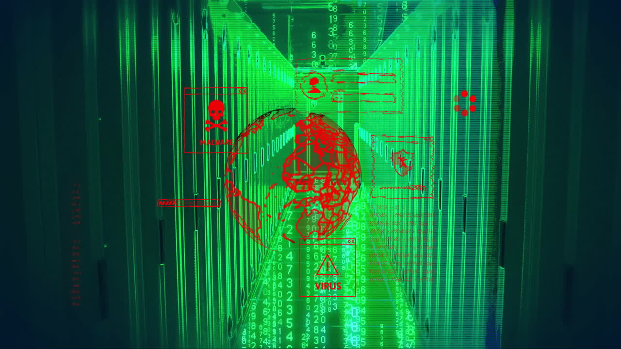 지구의 애니메이션과 컴퓨터 서버를 통한 데이터 처리