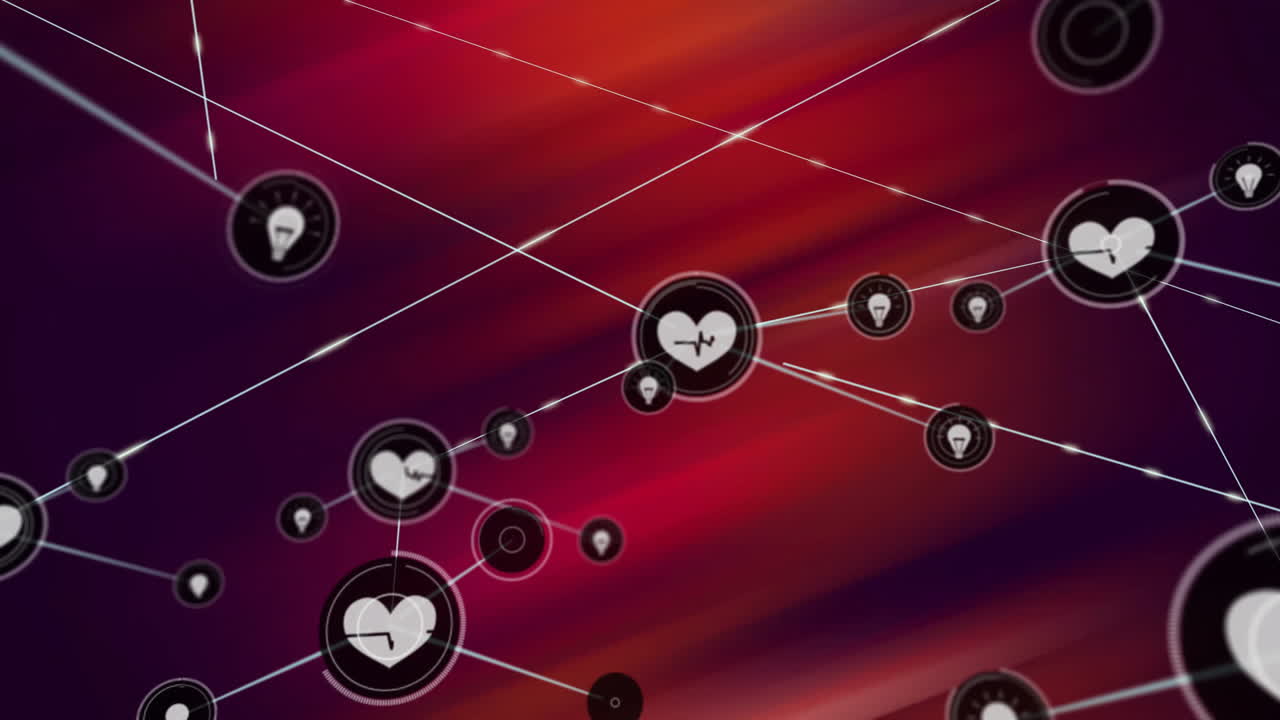 animación de la red de conexiones con iconos de corazón