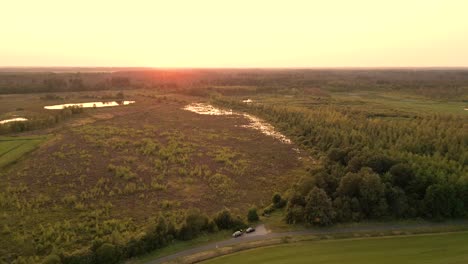 sunset over a wetland and forest landscape
